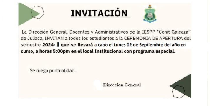 INVITACIÓN PARA LA APERTURA DEL SEMESTRE 2024-II